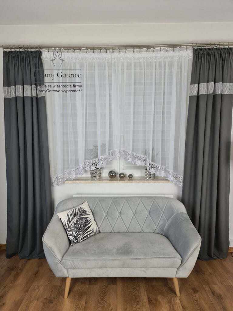 Zasłona gotowa uszyta na taśmie ciemnoszary 250cm x 145cm