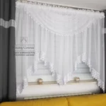 Firana z lambrekinem oraz 15cm gipiurą w kwiaty