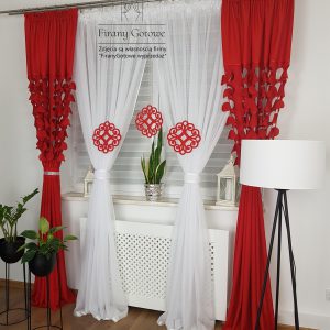 Komplet dekoracyjny z zasłonami- czerwony Firany gotowe wyprzedaż firanygotowe.com