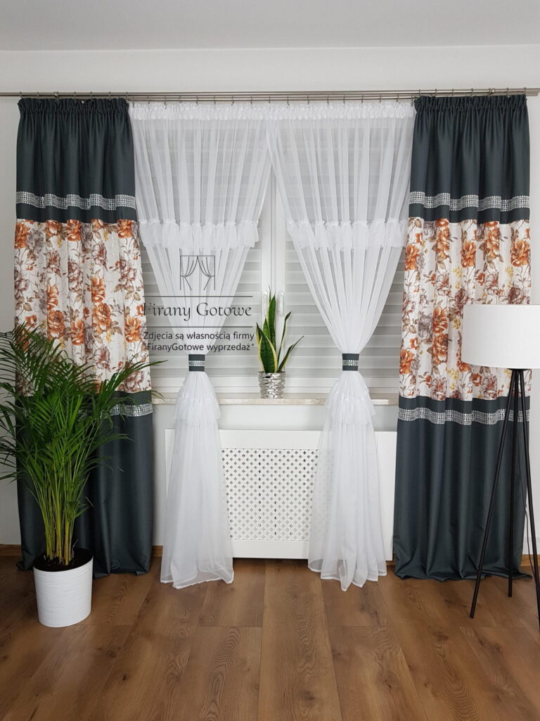 Firana gotowa, komplet dekoracyjny z zasłonami ciemnoszary 250cm