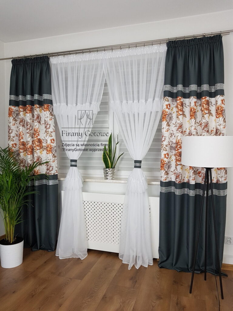 Firana gotowa, komplet dekoracyjny z zasłonami ciemnoszary 250cm