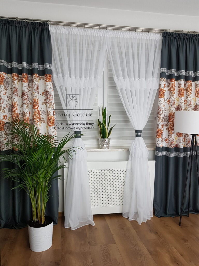 Firana gotowa, komplet dekoracyjny z zasłonami ciemnoszary 250cm