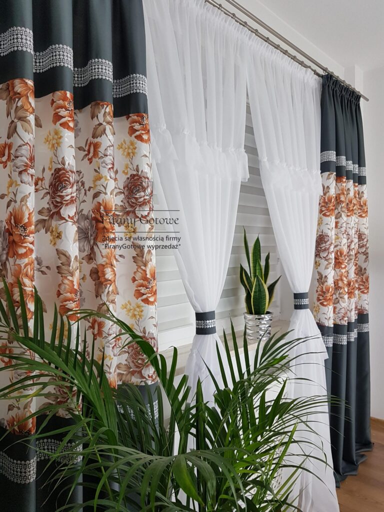 Firana gotowa, komplet dekoracyjny z zasłonami ciemnoszary 250cm