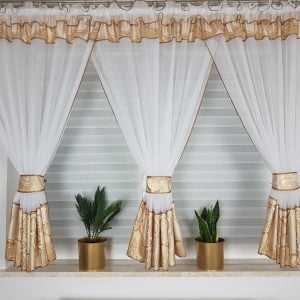 Gotowa dekoracja okienna “kokony” złota Firany gotowe wyprzedaż firanygotowe.com