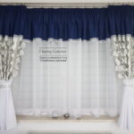 Elegancki zestaw dekoracyjny z zasłonami - granatowy