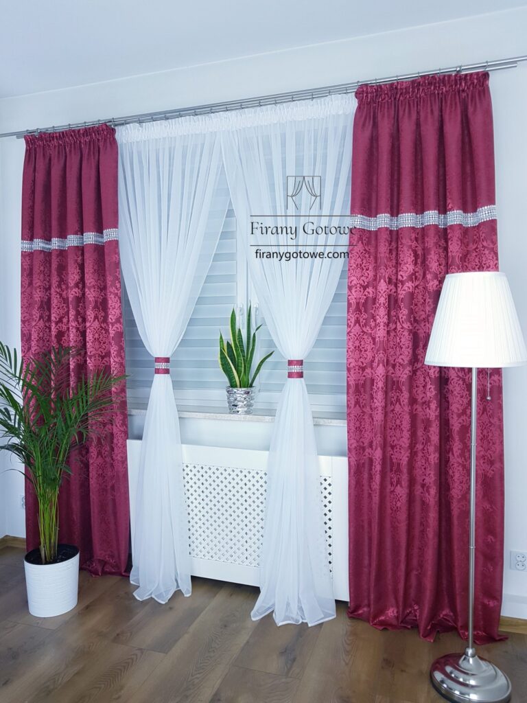 Firanka z zasłonami-komplet bordowy