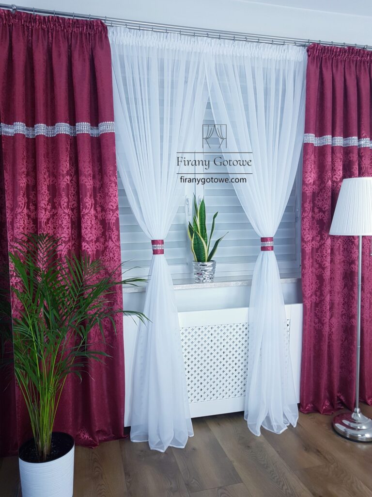 Firanka z zasłonami-komplet bordowy