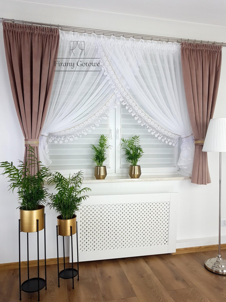 Elegancki zestaw firany i zasłony welurowe -beżowy