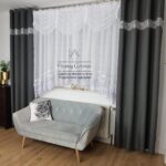 Firana gotowa z woalu zdobiona gipiurą