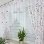 Firana do kuchni-różowo szara