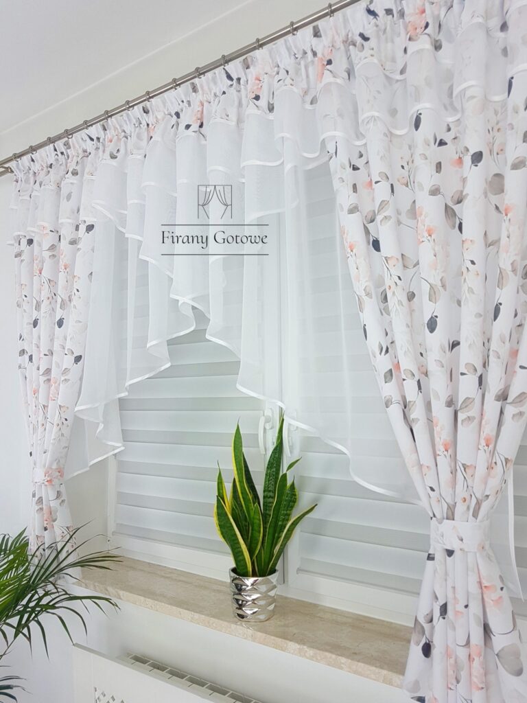 Firana do kuchni-różowo szara