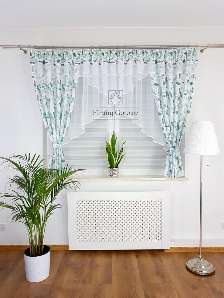 Firana do kuchni-szaro zielone liście