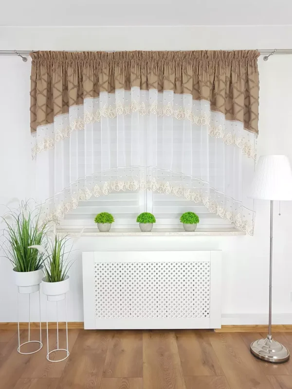 firana gotowa z haftem w stylu boho - brąz