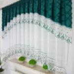 firana gotowa z haftem w stylu boho - zielona