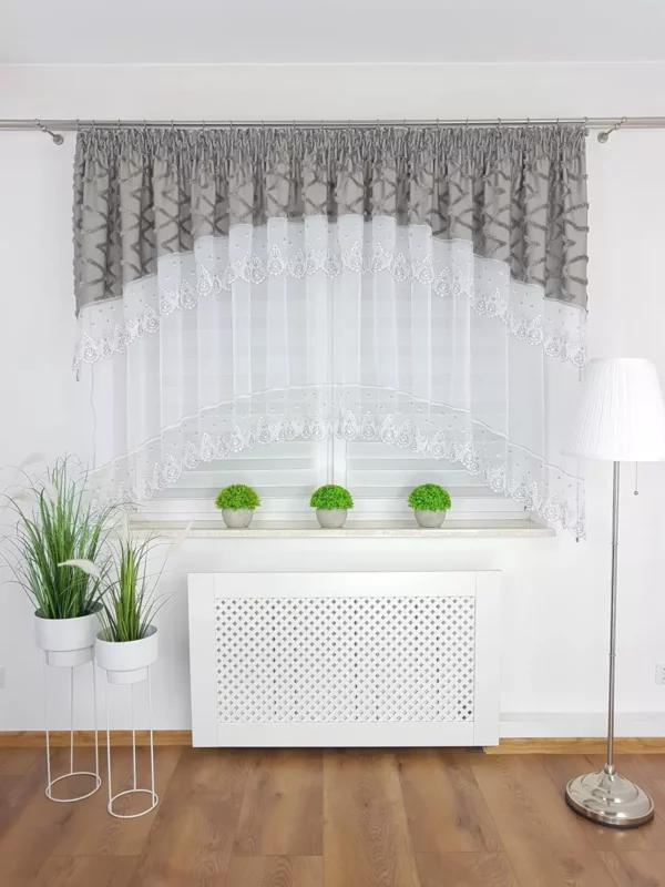 firana gotowa z haftem w stylu boho - szara