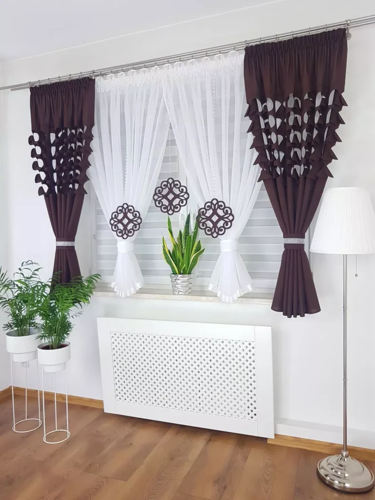 Elegancki zestaw firan i zasłon- brązowy