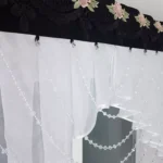 Firana gotowa z gipiurą oraz koralikami, firany do kuchni, firany do salonu, czarna