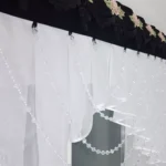 Firana gotowa z gipiurą oraz koralikami, firany do kuchni, firany do salonu, czarna