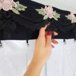 Firana gotowa z gipiurą oraz koralikami, firany do kuchni, firany do salonu, czarna