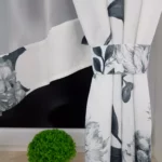 Firana z zasłonami czarne kwiaty