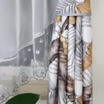 Firana gotowa z zasłonami oraz haftem-szaro brązowa