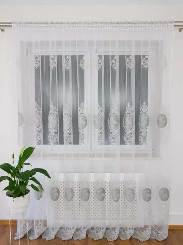 firana z haftem i welurem-szary  400x250 cm