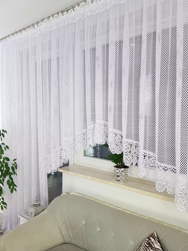Zestaw do okna balkonowego , firany z gipiurą uszyte z siateczki