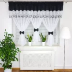 Firana z haftem zdobiona uroczymi kokardami-czarna  300x150cm