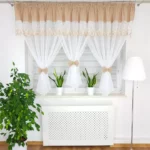 Firana z haftem zdobiona uroczymi kokardami-beżowa  300x150cm