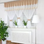 Firana z haftem zdobiona uroczymi kokardami-beżowa  300x150cm