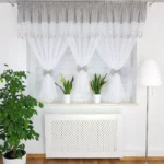 Firana z haftem zdobiona uroczymi kokardami-jasnoszara 300x150cm