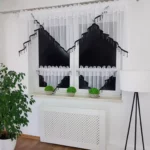Firana do kuchni zdobiona koralikami i cyrkoniami-czarna