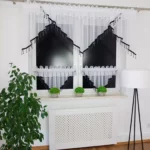 Firana do kuchni zdobiona koralikami i cyrkoniami-czarna