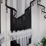 Firana do kuchni zdobiona koralikami i cyrkoniami-czarna