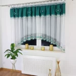 Firana gotowa 400x160 cm z zielonymi kokardkami i haftem